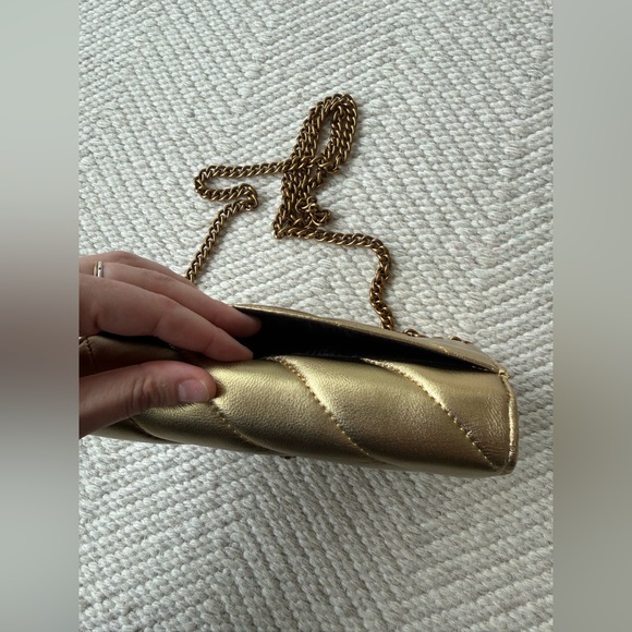 Kurt Geiger The Extra Mini Kensington Quilted Gold Metallic Leather Purse - Picture 10 of 12